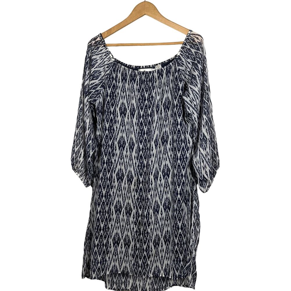 Rancho Estancia Scoop NEck Dress Casual Semi Sheer Long Sleeve - M